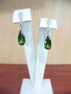 white gold  green tourmaline and diamond earrings