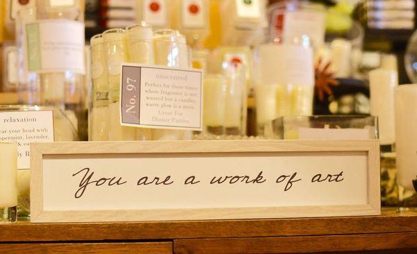 Beautiful soy candles and encouraging box signs.