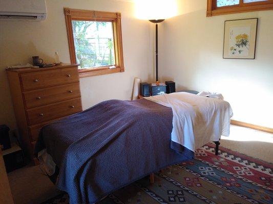 Interior of massage cottage, sweet and cozy, with bathroom and small waiting area