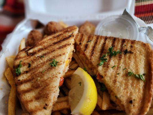 Lobster  Grilled Cheese sandwich and cajun fries