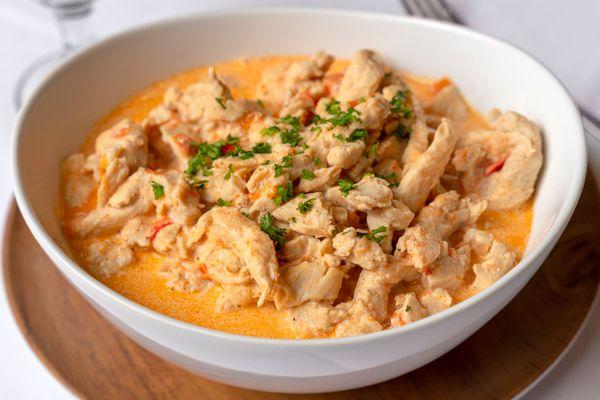 Novilhos Chicken Stroganoff is a house favorite on the all you can enjoy buffet table