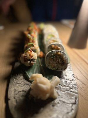 Tiger roll and soft shell crab roll