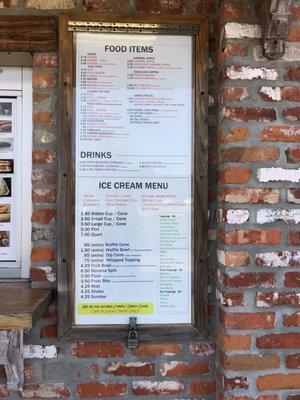 Food items & Ice cream menu