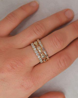 Diamond baguette band and ring stack