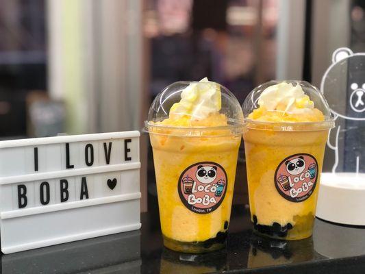 Mango slushy with mix popping n tapioca boba