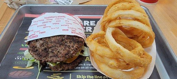 Skinny Burger with Onion Rings