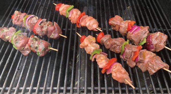 Grillin' up the kabobs! From Left: Lamb, &