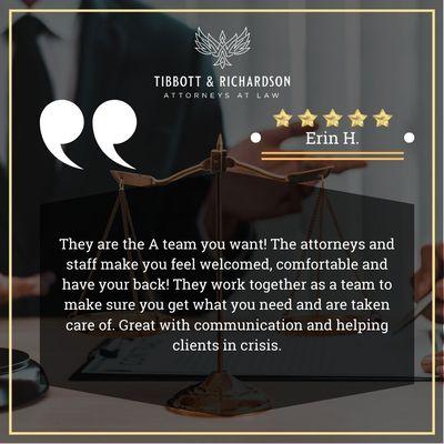 Client Testimonials For Tibbott & Richardson Attorneys At Law In Pennsylvania From Erin Hannegan