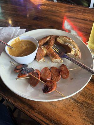 Pretzel and sausage fondue