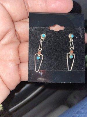 Turquoise & Coral Sterling Silver Native American earrings