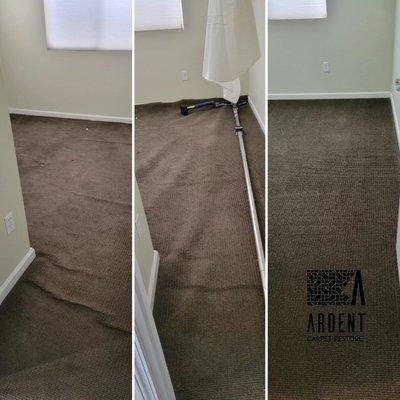 Stretching a carpet that was not adequately installed. We also cleaned it.