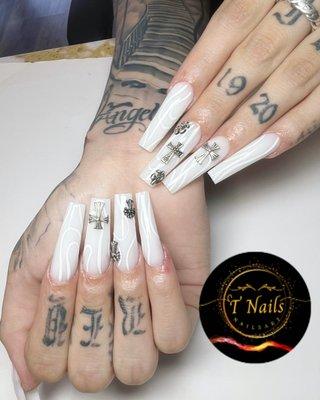 coffin white nails