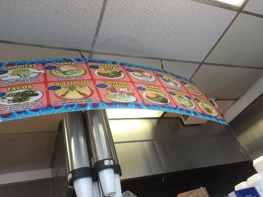 Menu on top of their fast food take out