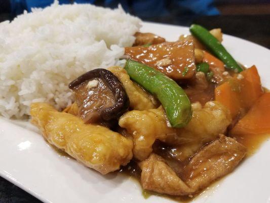 #99: Fried tofu fish fillet over rice (lunch special), $9.95. Really good!