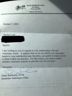 This is the letter we received after requesting Carmen's medical records and going to get a second opinion.