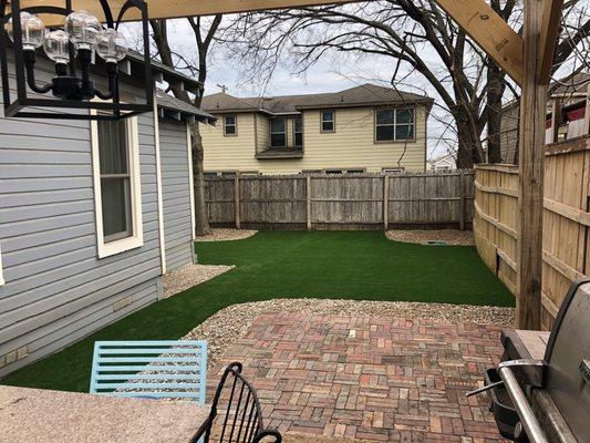 Backyard with repurposed patio pavers