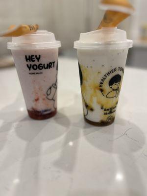 strawberry yogurt and passion fruit yogurt