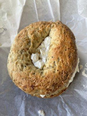 Garlic bagel with cream cheese