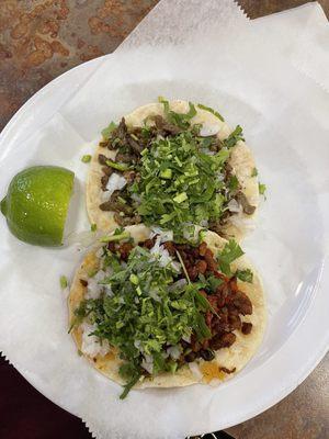 Beef Fajita Taco and Pastor Taco