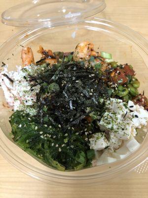 Tuna and shrimp regular bowl with half white rice and half salad