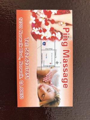 Ping Massage has been doing massage since 2011.We offer $5 off at the first time. Get $20 off after 10 times massage. Free soda and tea