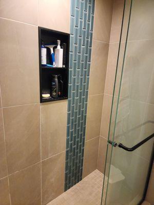 Bathroom after with cheap subway tile