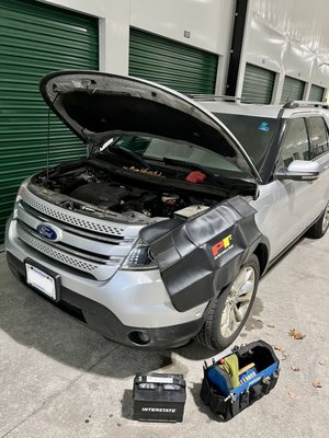 2011 Ford Explorer Battery Replacement Service in Newton, MA.