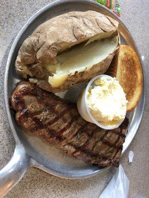 Black Angus Sirloin Steak and baked potato