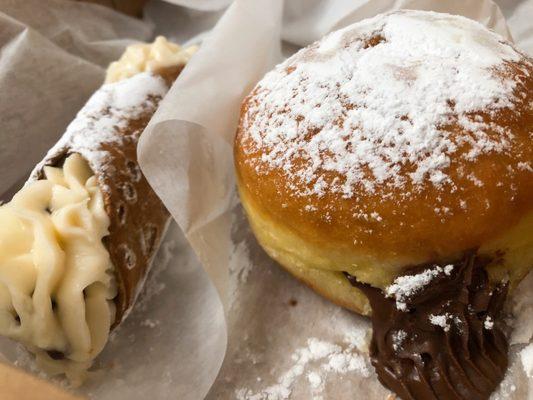 Cannoli Dolce and Nutella Bombolone - filled to order. Light and airy, better than bakeries!