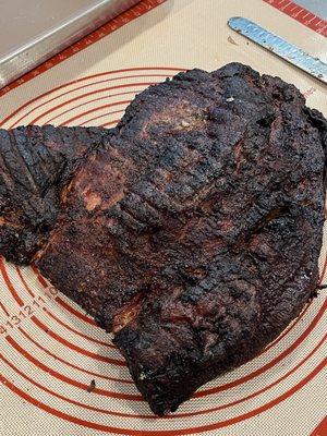 Smoked an 18 pound brisket on my new Traeger. It smoked for 22 hours at 225°. Who's hungry :-) Get your Traeger at Home Depot.