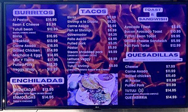 Burritos, Tacos, Enchiladas and Quesadillas Menu