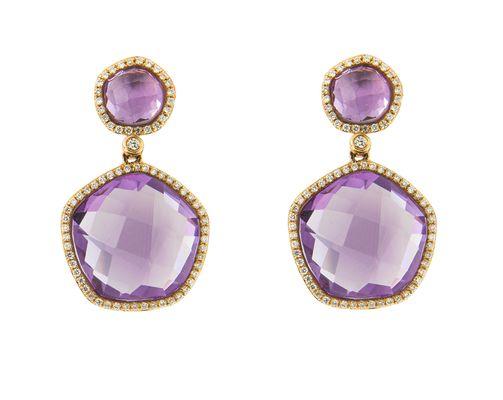 S-18595 14K Rose Gold Amethyst Earrings 146 Diamonds=.46 Total Weight