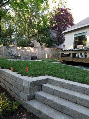 Stairs from below leading up to the grass