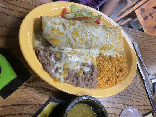 Chile con carne burrito with green chile