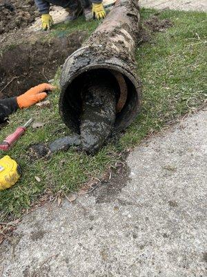 Sludge in sewer line pipe