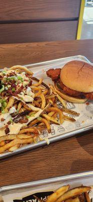 Loaded fries and buffalo sandwich hold the ranch