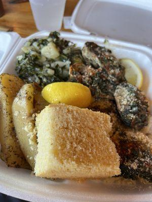 Oysters Rockefeller with the daily greens