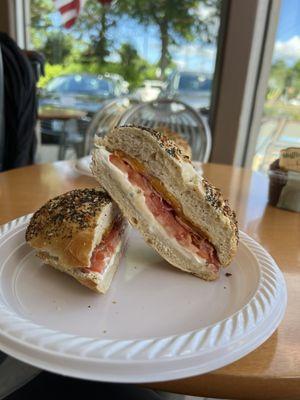 Bagel Melt - no onion with Bacon on an everything