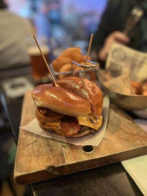 Great burger with onion rings inside.  Tasty!