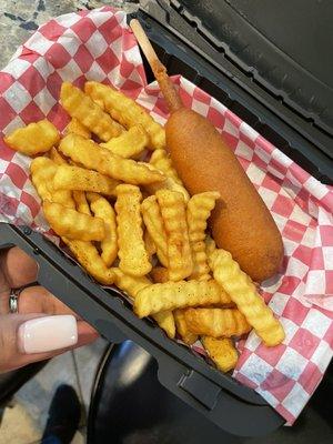 Corn dog and fries