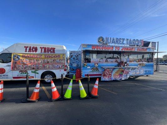 You order from the blue truck from the window on the left and pick up on the right