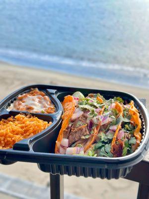 3 Cheesy Birria Tacos , Rice Beans *was delivery