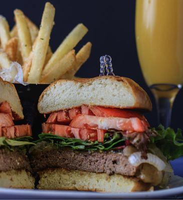 Angus ground beef with baby Bibb lettuce, fresh tomatoes, bread & butter pickles, brown sugar, ketchup, & caramelized onions. Only at Brunch