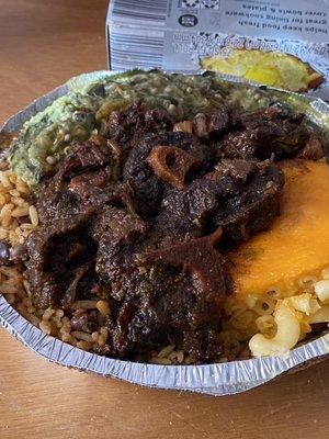 Rice and Peas, Macaroni pie and Callaloo