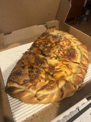 Lg 3 topping Calzone, I ordered mine with olives, mushrooms, and pepperoni