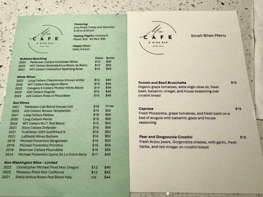 Lite bites and wine menus