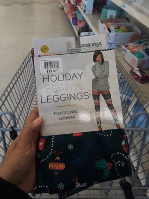 A pair of thin holiday Christmas leggings $29.97 at 70% makes them $8.91