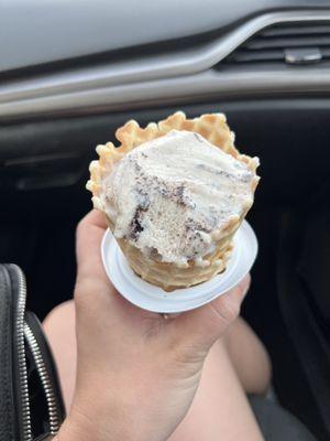 Homemade Cookies & Cream with waffle cone