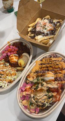 Bulgogi Beef Bowl, Spicy Pork Bowl, Large Bulgogi Kimchi Cheese Fries!