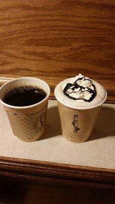 Drip coffee and hot chocolate